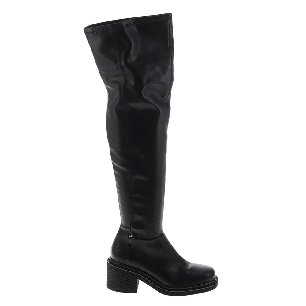 NWT Franco Sarto Kelly OTK Boot 6 Black Stretch Block Heel Rocker Street Edge